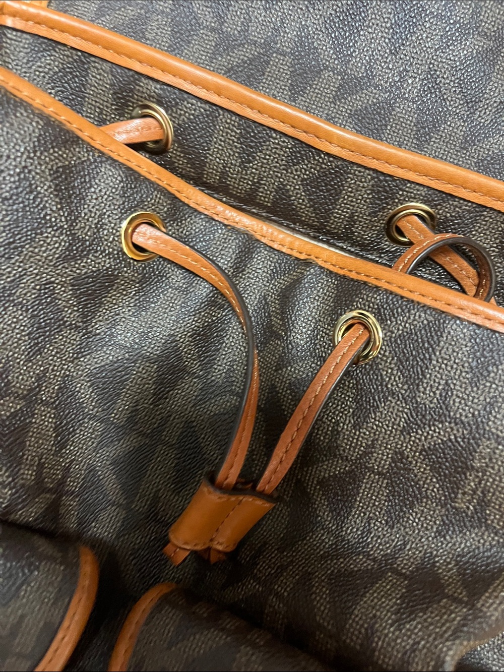 Michael Kors Brown Monogram Backpack with Tan Trim - Picture 3 of 4